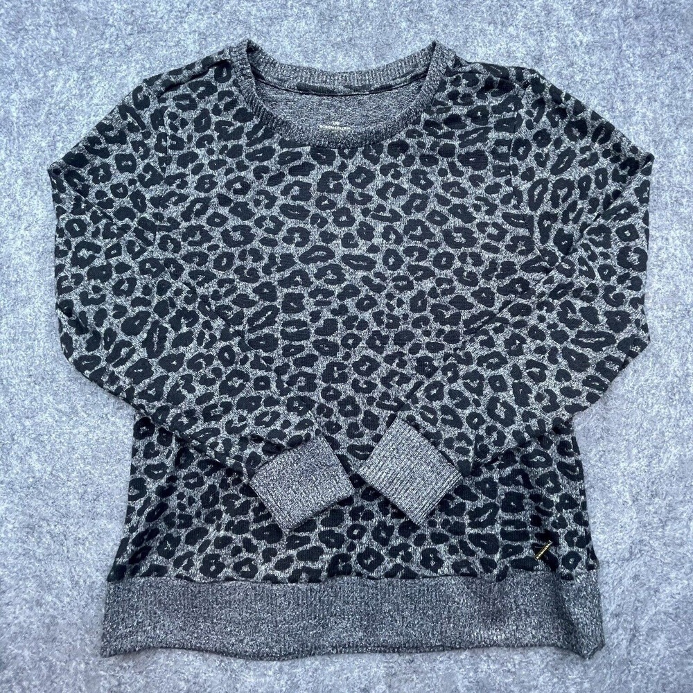 BCBG Maxazria‎ Sweater Womens Large Y2K 90s Grey Leopard Lightweight Stretch